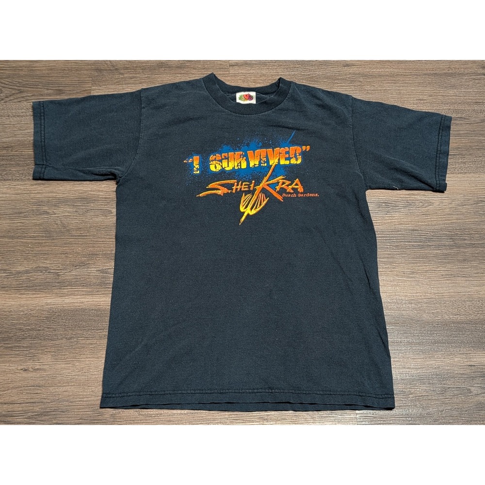 Fruit of the Loom SheiKra Busch Gardens T-Shirt Black Youth 14/16 I Survived Tee